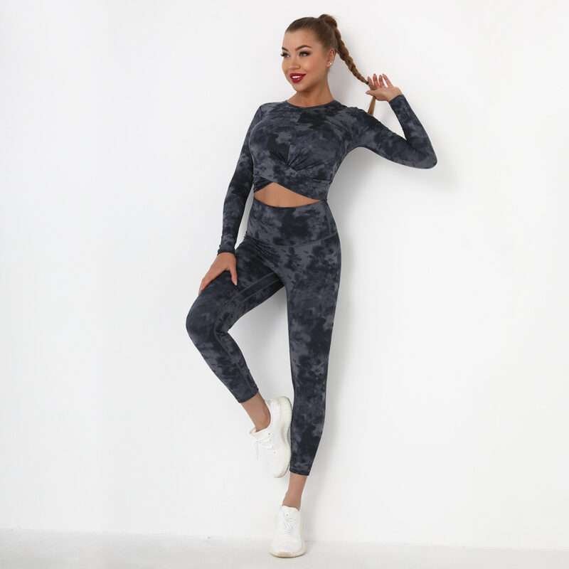 New Tie Dye Yoga Clothes Nude Sanding Sports Long Sleeve Fitness Sports Trousers Yoga Fitness Women's Suit – Image 10